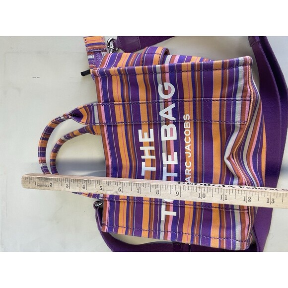 Marc Jacobs The Tote Bag Medium Violet Striped Fabric Crossbody HandBag W/ Strap - Picture 7 of 8